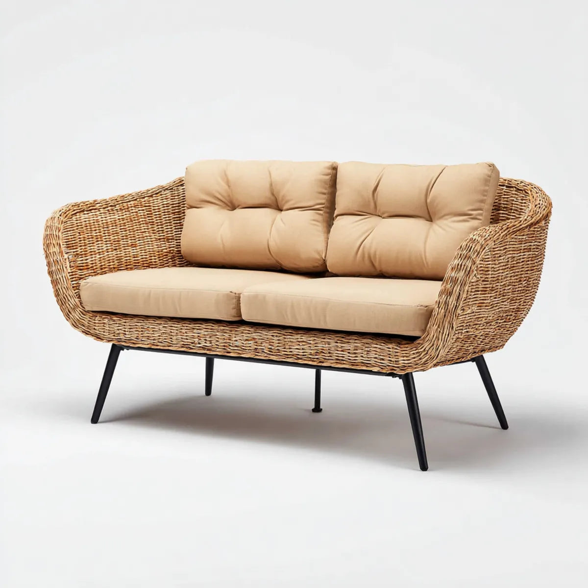 Sofa ogrodowa, 2 fotela ogrodowa w syntetycznym rattanie PE 130 x 75 x 85 cm okrągły kształt