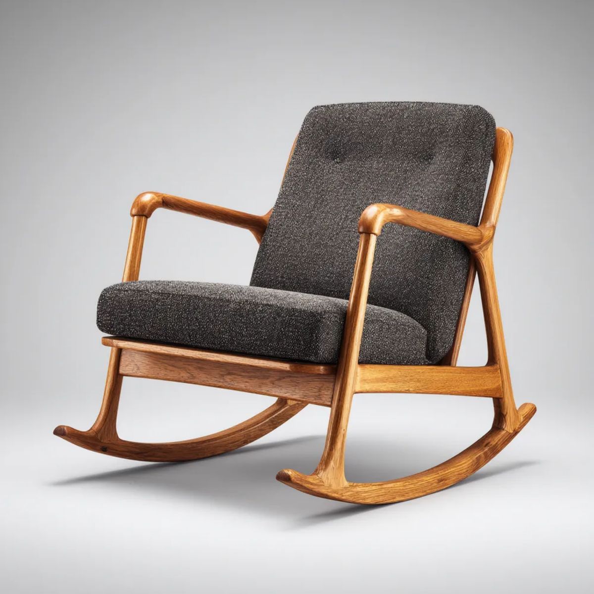 Fotel bujany, Antracyt szary rocker fotel w litego drewna brązowe i poliester 68 x 92 x 98 cm