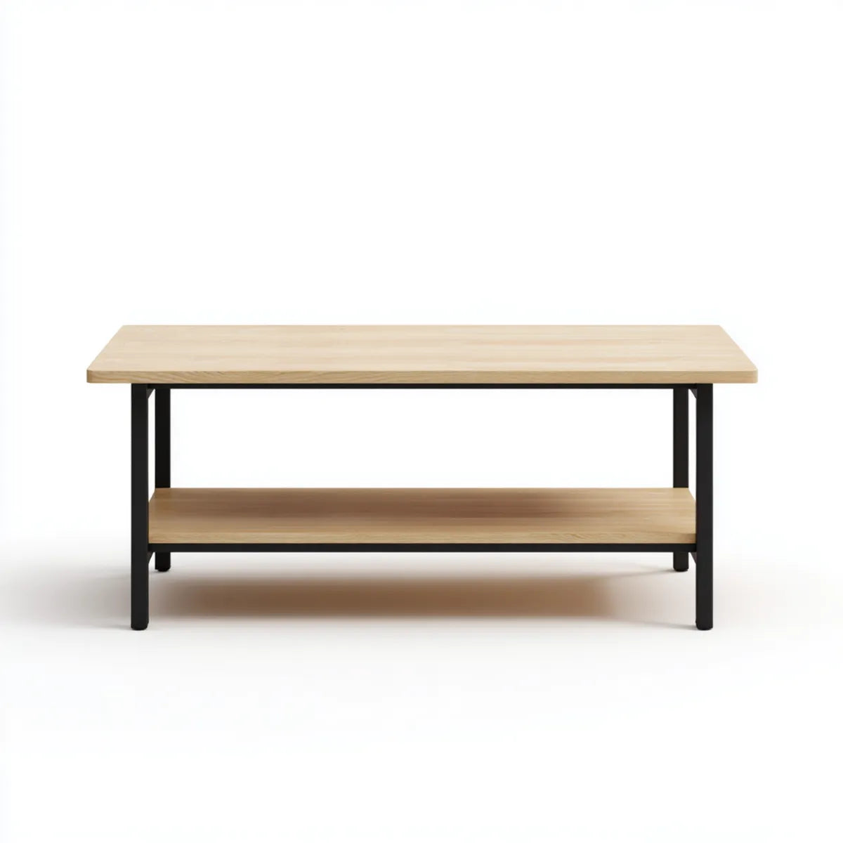 Stolik kawowy, Prostokątny beżowy i czarny stolik do kawy 100 x 50 x 45 cm w bambusie i stali