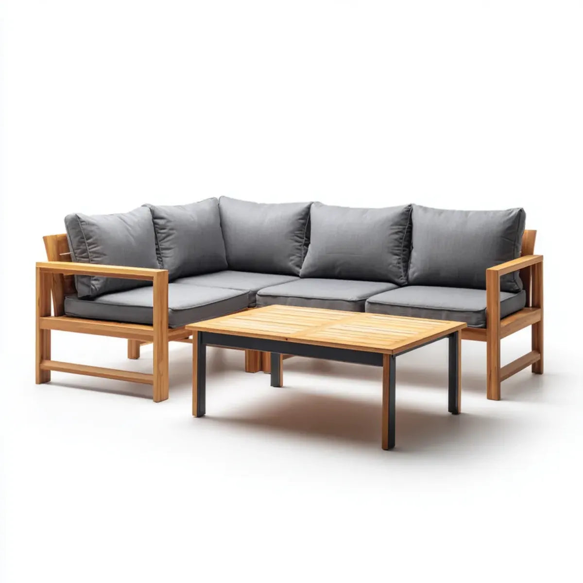 Sofa ogrodowa, 3-osobowy zestaw ogrodowy, antracytowo-szary, lite drewno akacjowe, ze stolikiem kawowym 220 x 150 cm