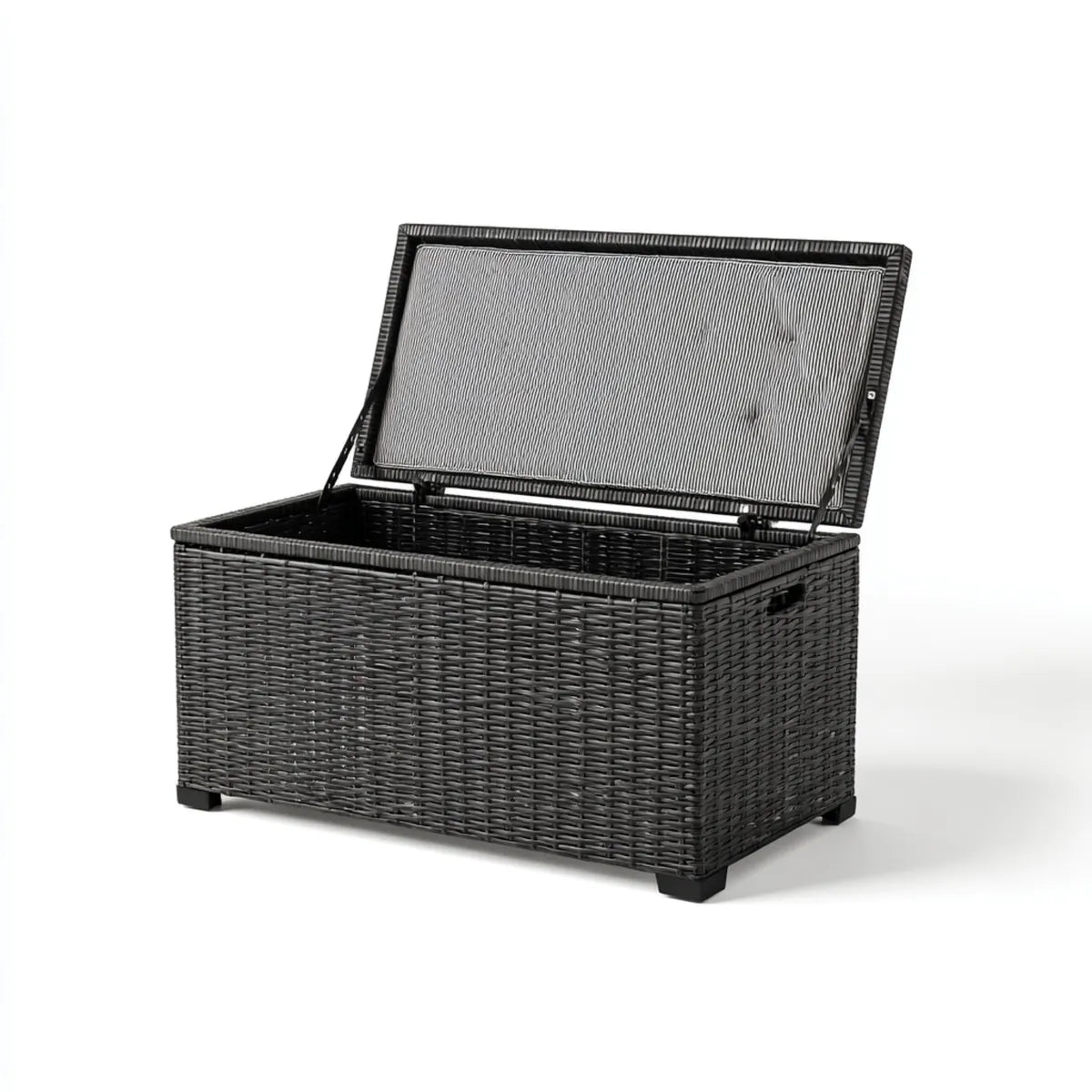 Skrzynia do przechowywania, Pudełko z pokrywą czarną 100 x 50 x 50 cm rattan PE prostokątny