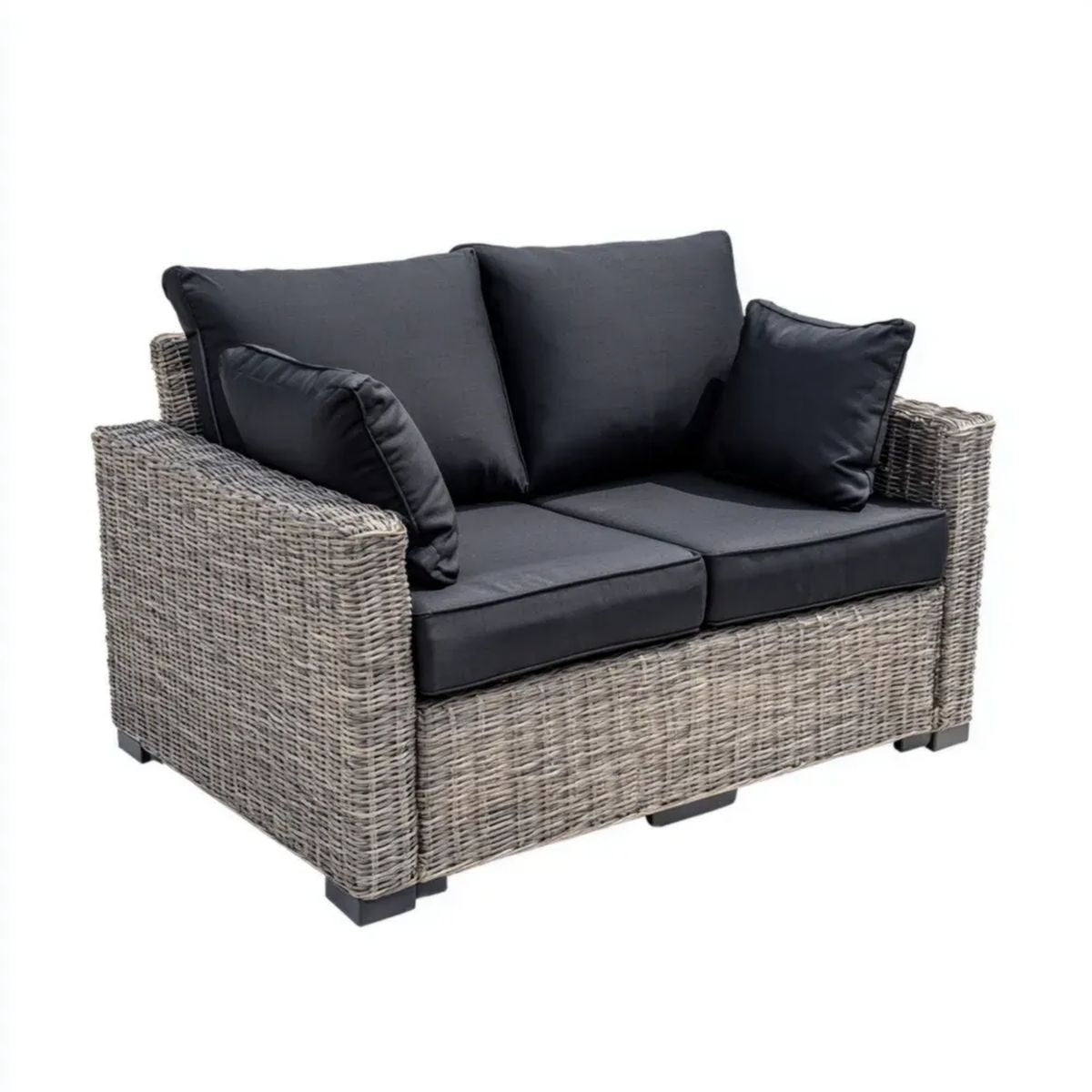 Sofa ogrodowa, 2-osobowa ogrodowy sofa ogrodowa w kolorze szarym żywica z czarnym poduszką, 130 x 80 x 85 cm