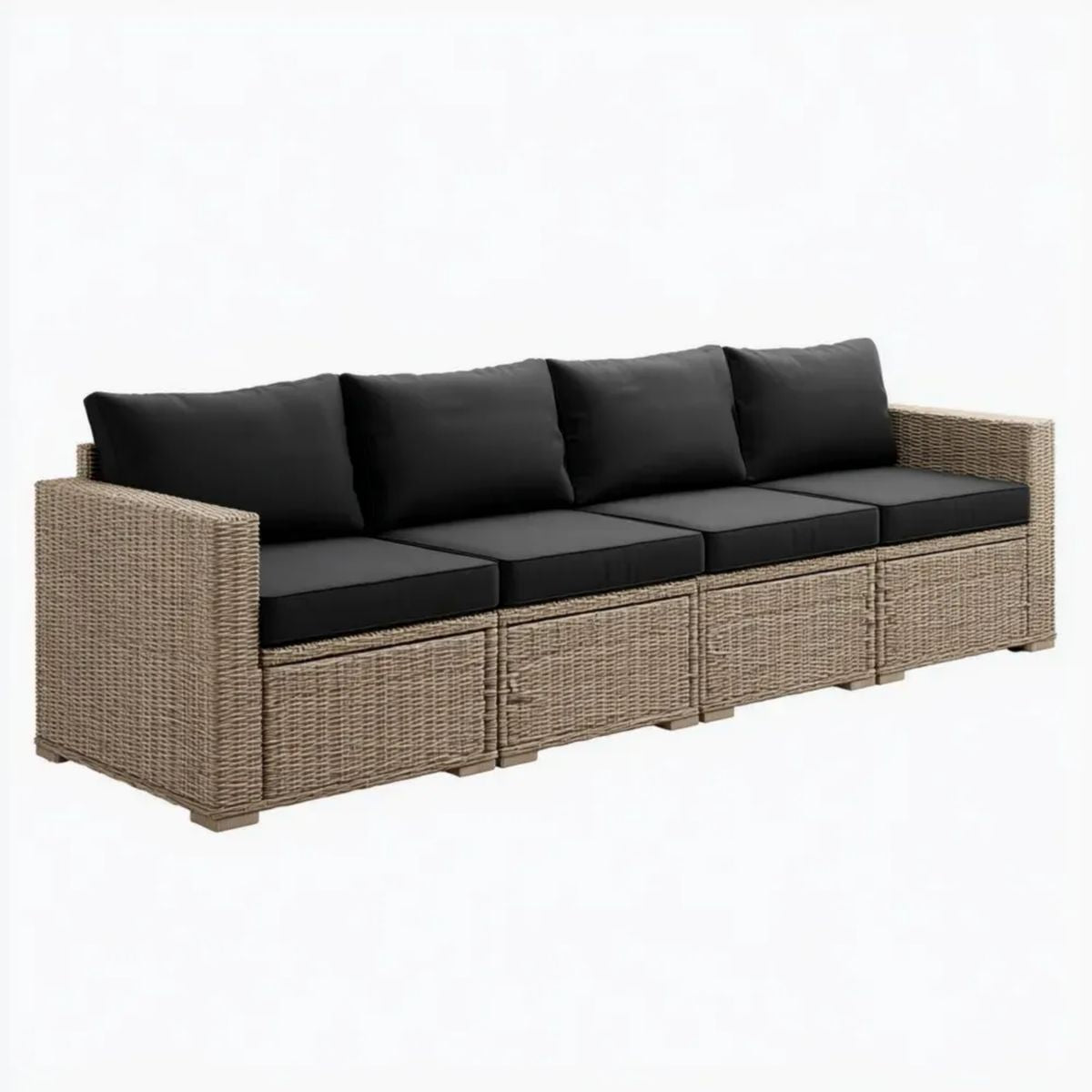 Sofa ogrodowa, 4-osobowa do siedzenia w ogrodzie sofa z wytłoczoną żywicą i stalą cementową, 280 x 70 x 60 cm, beż i czarny
