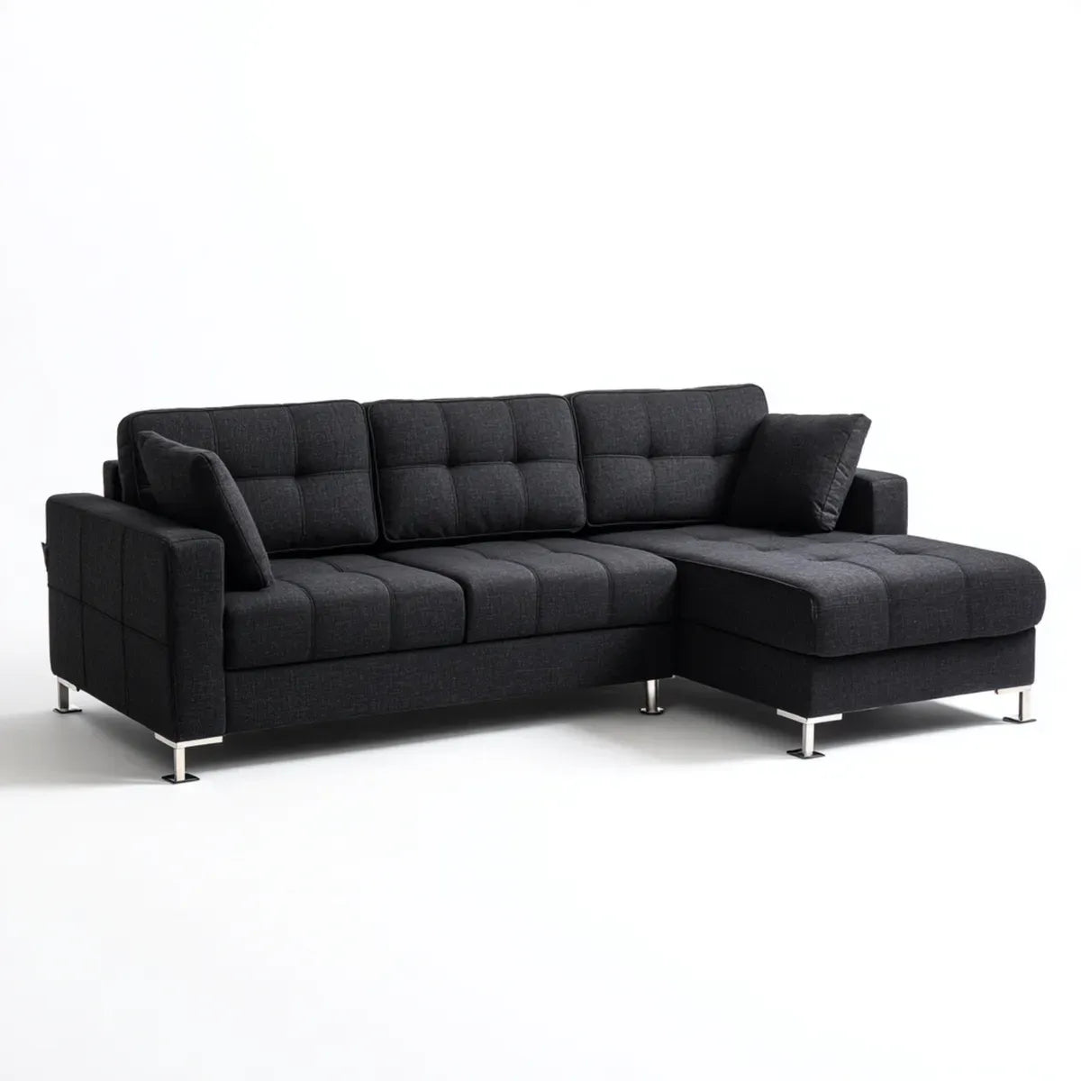Sofa, Kanapa narożna z szezlongiem Czarna 250 x 160 x 85 cm poliestrowy kształt L