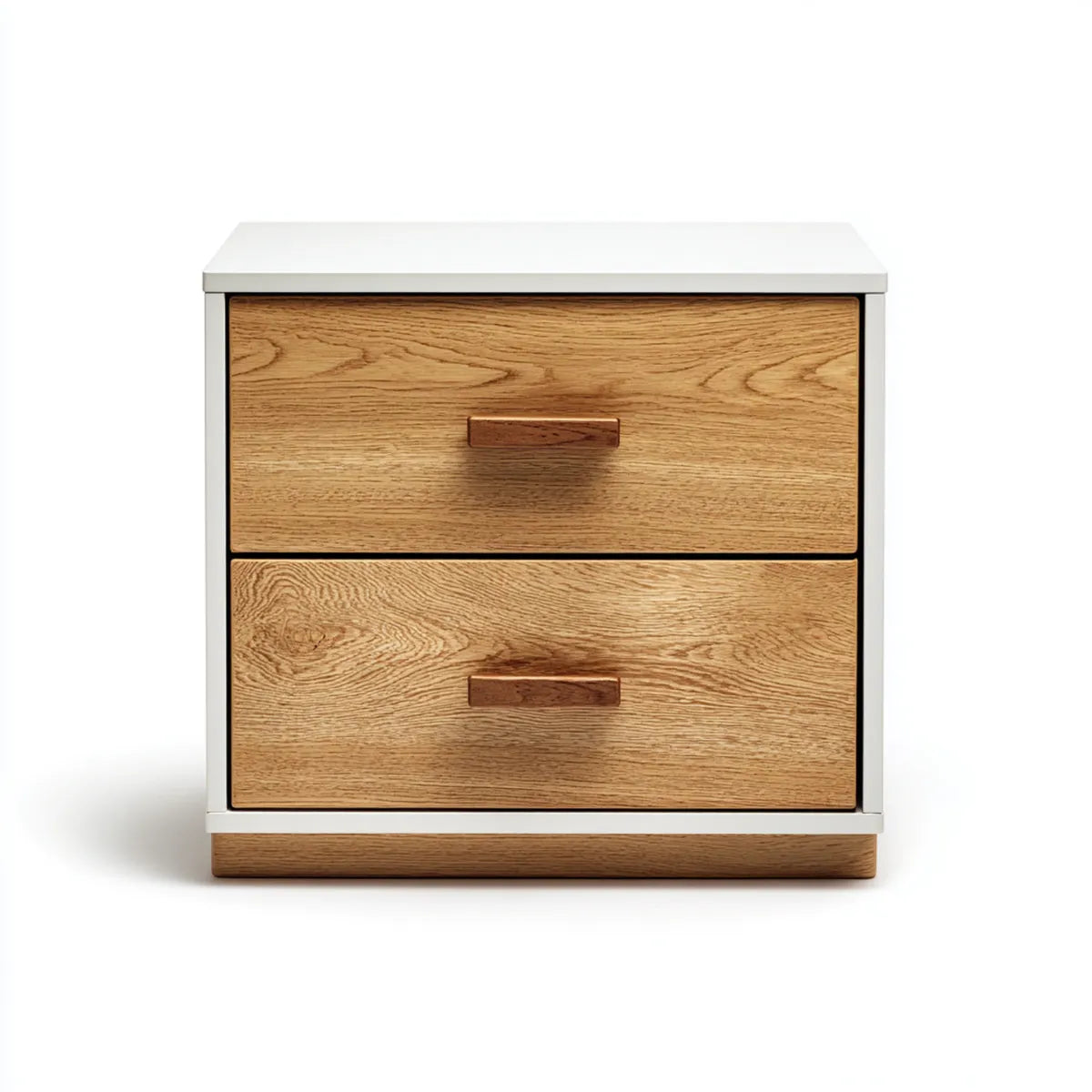 Szafka nocna, Stół z 2 szufladami z białym i dębowym 60 x 40 x 60 cm w MDF i prostokątnych fornirach dębowych