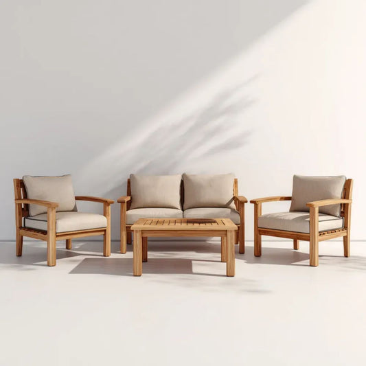 Zestaw wypoczynkowy ogrodowy, Fotele ogrodowe 4 fotele w drewnianym kolorze z poduszkami, 2 fotele sofa 120 x 70 x 75 cm