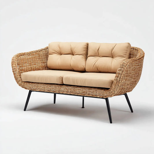 Sofa ogrodowa, 2 fotela ogrodowa w syntetycznym rattanie PE 130 x 75 x 85 cm okrągły kształt