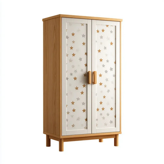 Szafa dziecięca, 2 drzwi białe i dębowe 2 szafa dla dzieci 90 x 50 x 180 cm prostokątne panele MDF gwiazda wystrój