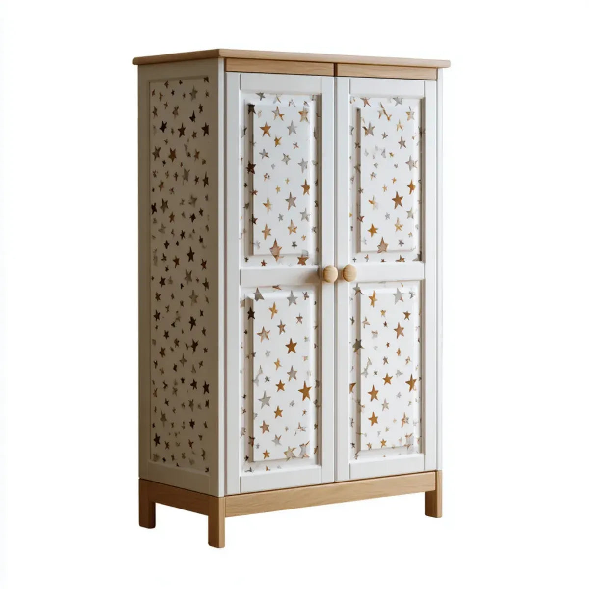 Szafa dziecięca 2 białe drzwi i drewno naturalne 100 x 50 x 180 cm w MDF i prostokątnej sosny