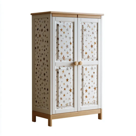 Szafa dziecięca 2 białe drzwi i drewno naturalne 100 x 50 x 180 cm w MDF i prostokątnej sosny