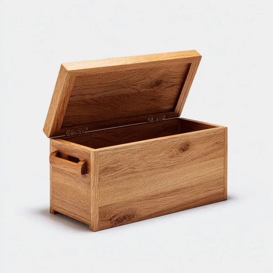 Skrzynia magazynowa z pokrywą naturalną brązową 60 x 35 x 35 cm z litego drewna dębowego prostokątnego