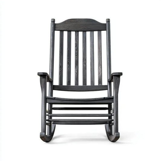 Fotel bujany ogrodowy, Czarny fotel rockera na zewnątrz w HDPE, wysoki oparcie, 66 x 86 x 118 cm