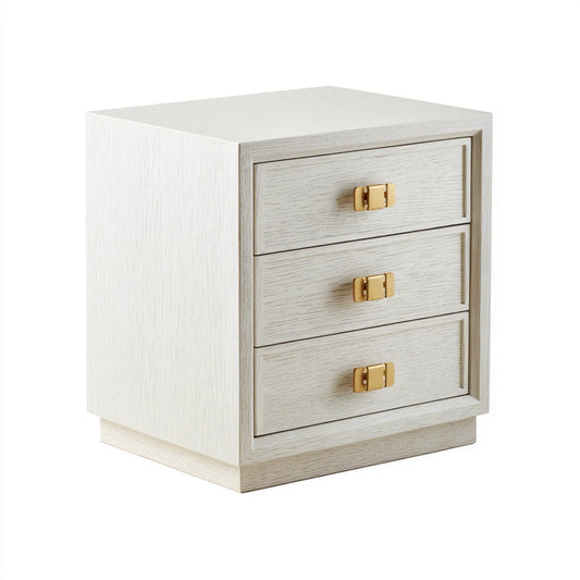 Szafka nocna, Stół do łóżka 3 szuflady białe 50 x 40 x 60 cm MDF ocynkowany dębem prostokątnym