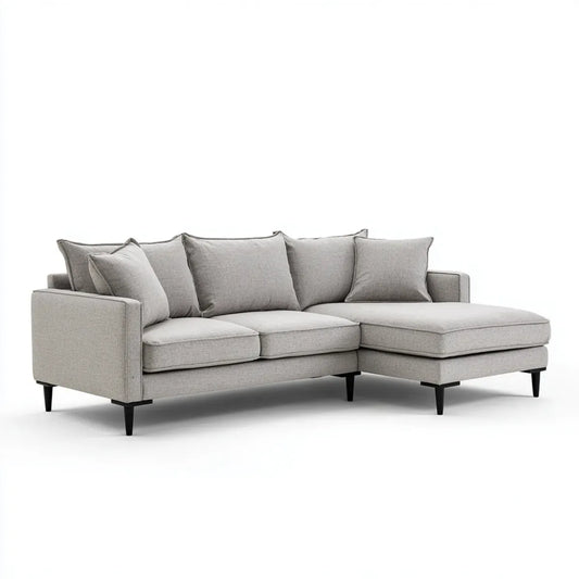Sofa, Kanapa narożna z recyrkulatorem na prawej szarej, prawej, 240 x 160 x 85 cm, poliestrowa pianka o kształcie L
