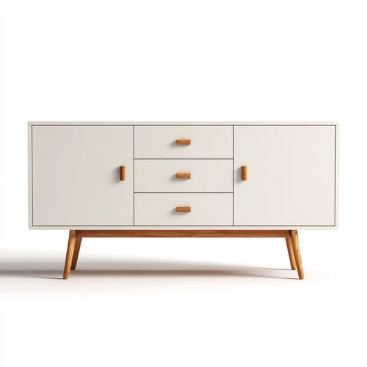 Kredens, Prostokątny bufet 2 drzwi i 3 szuflady w kolorze białym i naturalnym w MDF i Drewno, 160 x 40 x 80 cm