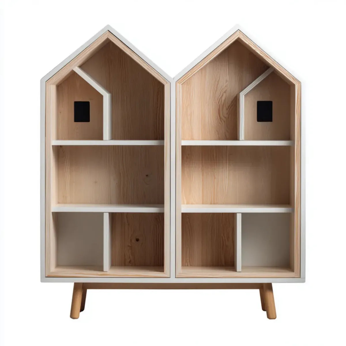 Szafa dziecięca, Biblioteka dla dzieci dwuosobowy dom w litej sosnie i MDF biały 100 x 30 x 160 cm