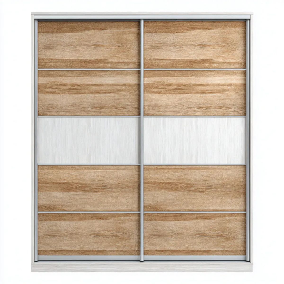 Szafa, Dwudrzwiowa szafa przesuwna w desce wiórowej, dębowa, biała i szara, 180 x 60 x 220 cm