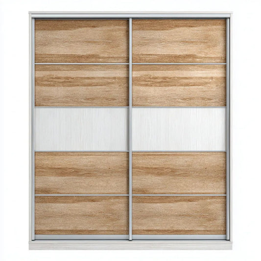 Szafa, Dwudrzwiowa szafa przesuwna w desce wiórowej, dębowa, biała i szara, 180 x 60 x 220 cm