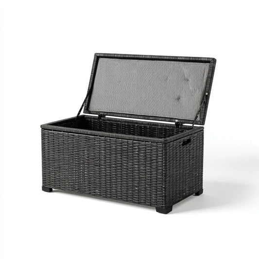 Skrzynia do przechowywania, Pudełko z pokrywą czarną 100 x 50 x 50 cm rattan PE prostokątny