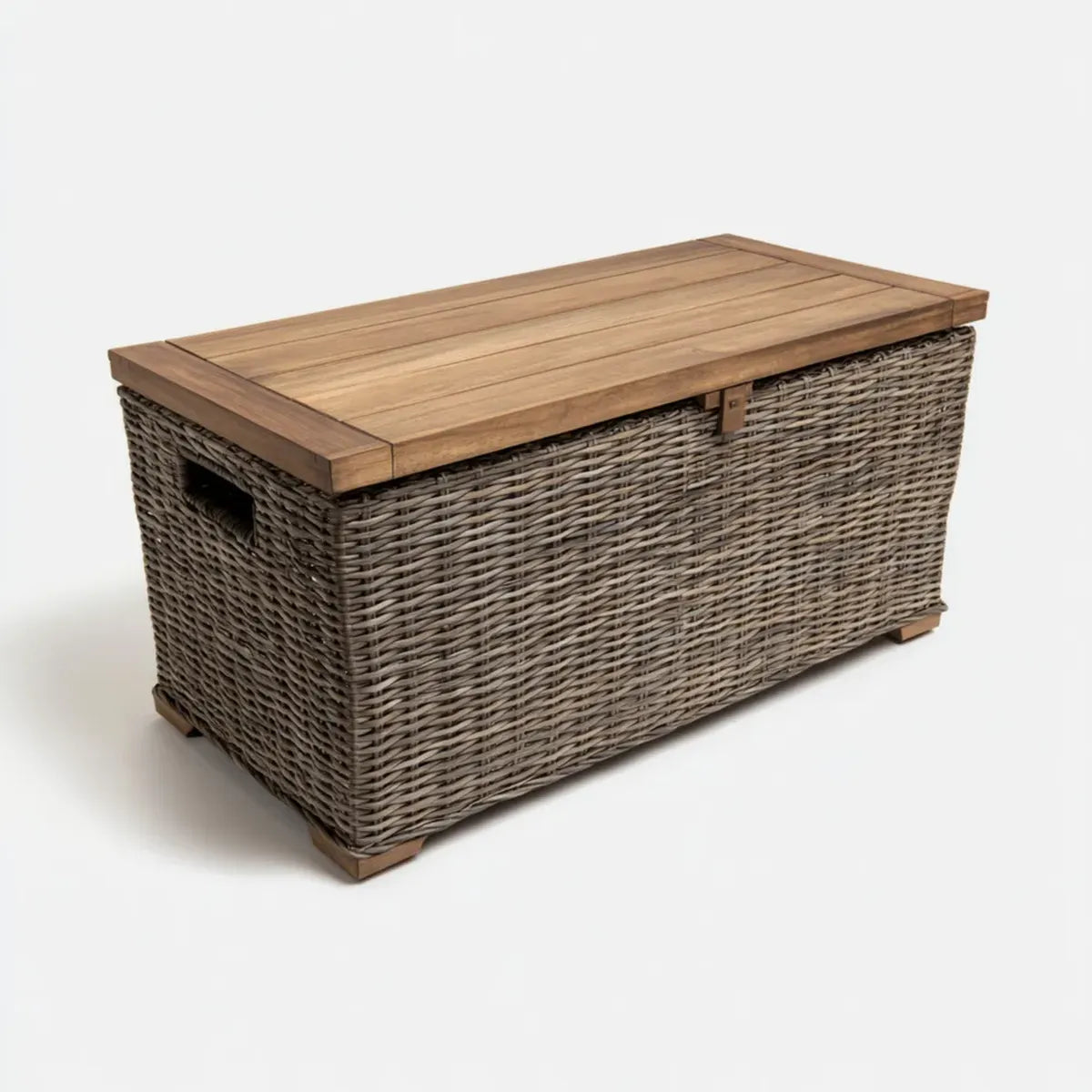 Skrzynia magazynowa z pokrywą Szary brązowy 90 x 45 x 45 cm rattan teak lite drewno prostokątne